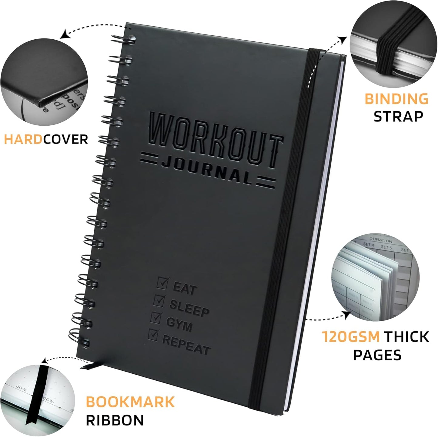 Hardcover Fitness Journal Workout Planner